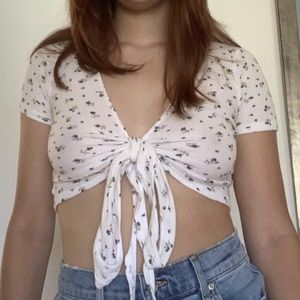 Brandy Melville white floral wrap top